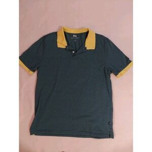 Free Assembly Polo Shirt Mens M Green Striped Contrast Collar Short Sleeves